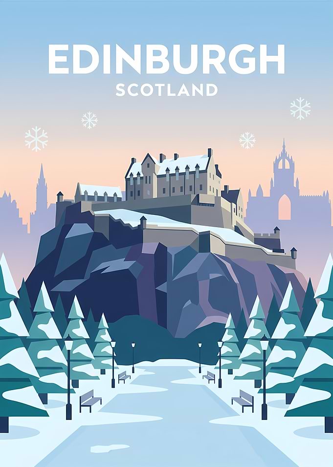 Edinburgh Castle Winter Travel Poster
