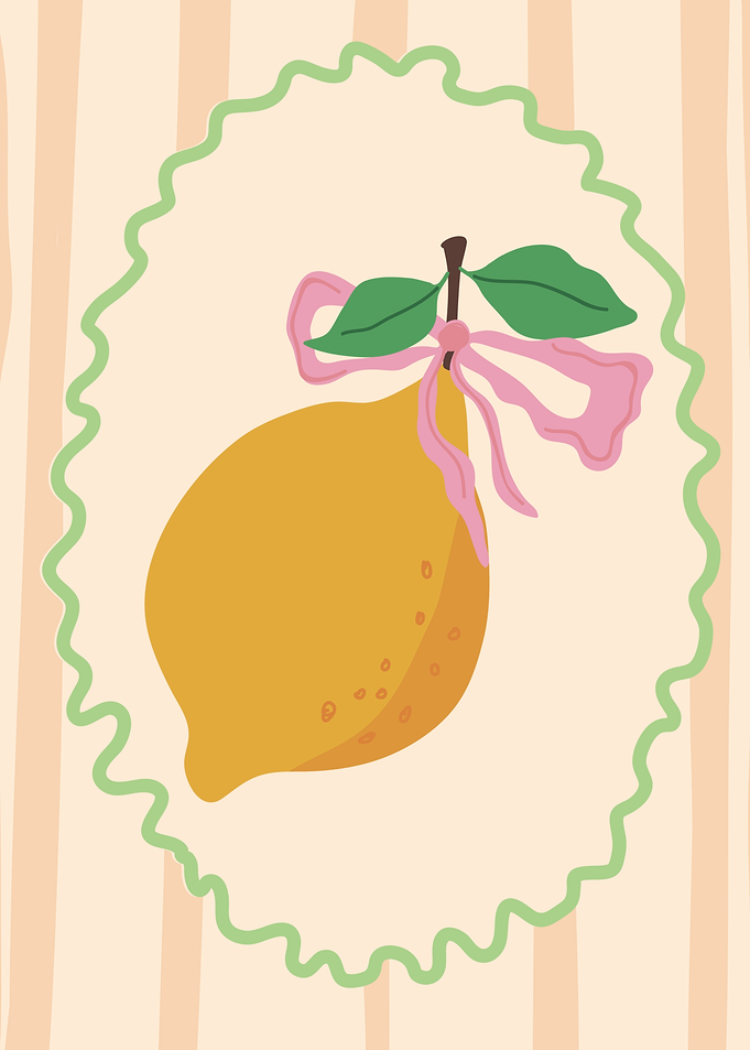 Cute Lemon Illustration with Pink Bow