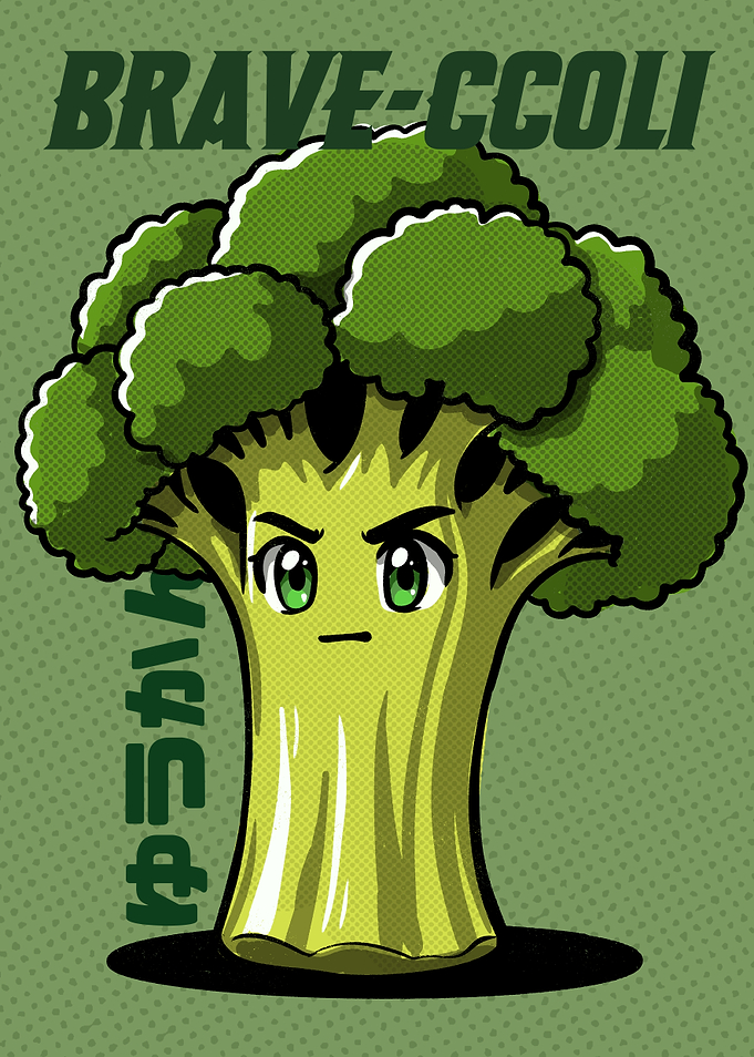 Brave-ccoli - Funny Anime Style Broccoli Retro Art