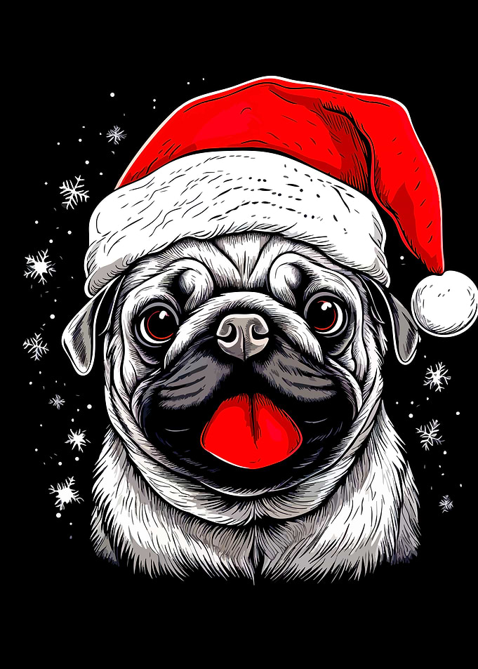 Christmas Pug in Santa Hat