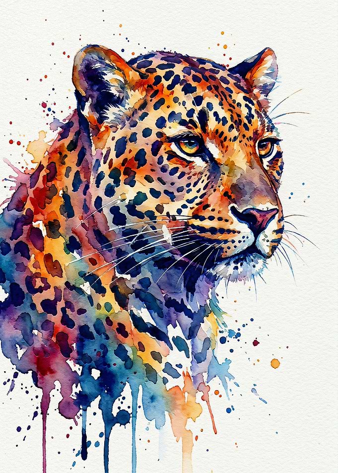 Colorful Watercolor Leopard Portrait