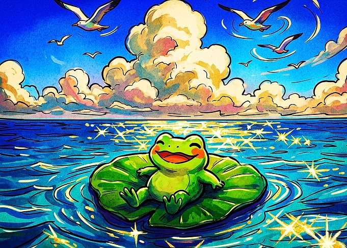 Frog Sea Ocean Cute Anime Art Poste