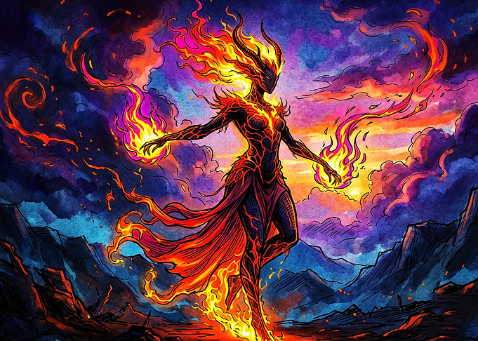 Fire Goddess Flame Fantasy Art Post
