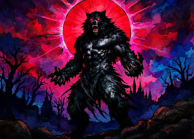 Werewolf Red Moon Dark Fantasy Art