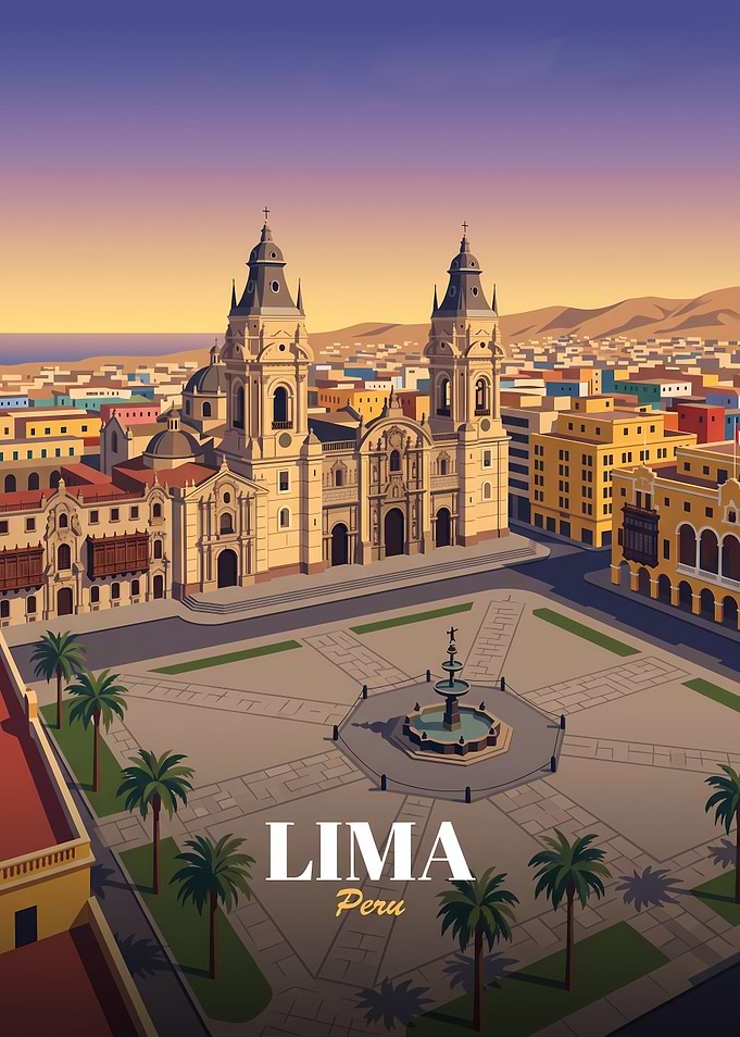 Lima Peru Travel Poster Illustration