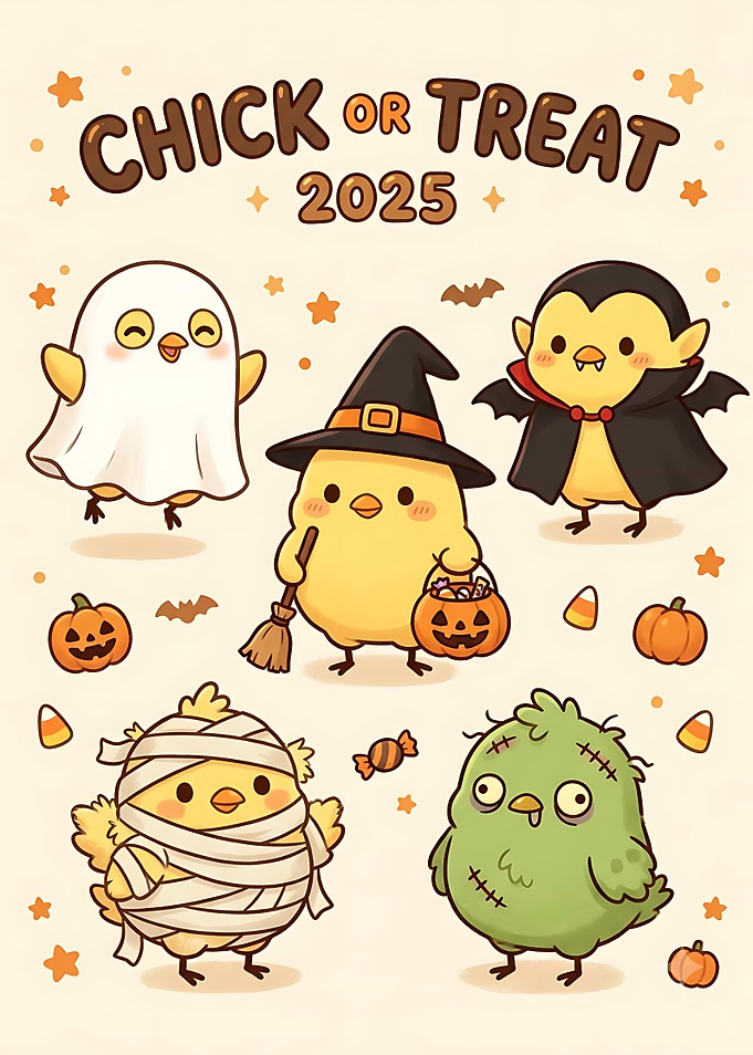 Cute Halloween Chicks Illustration