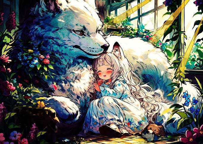 Giant Wolf Girl Anime Art Poster