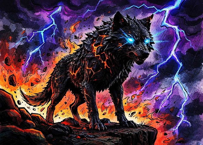 Wolf Storm Lava Fantasy Art Poster