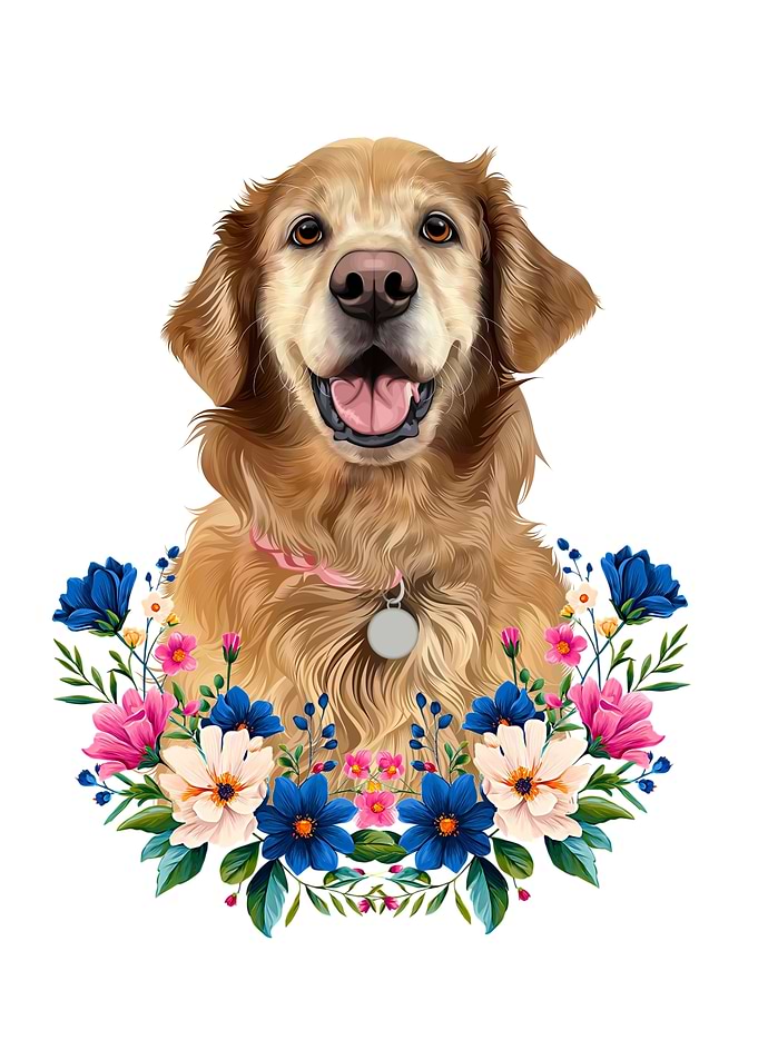 Portrait dog with Floral Wreath