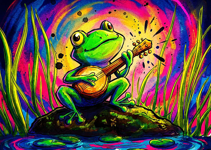 Psychedelic Frog Banjo Music Art