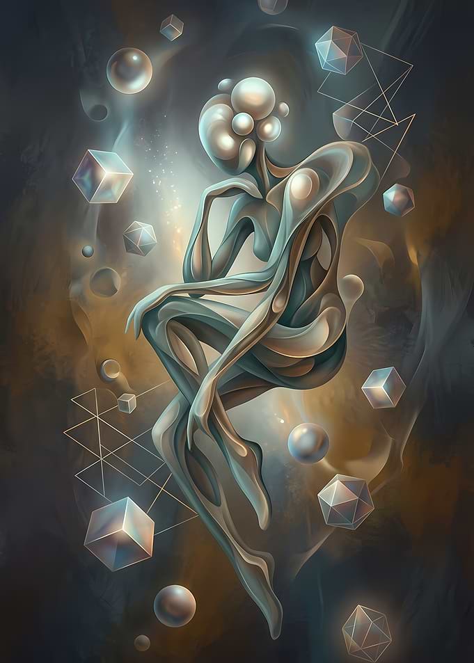 Abstract Ethereal Figure with Geometric Shapes