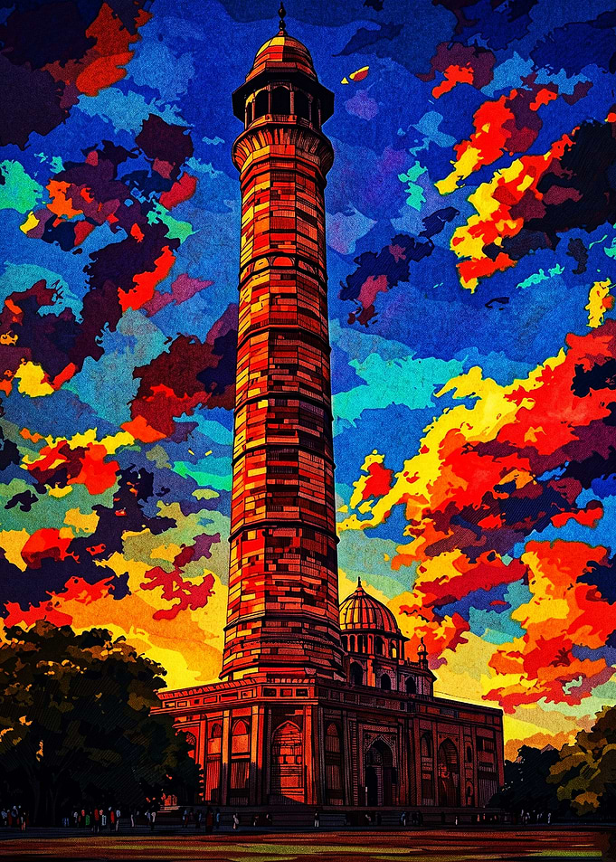 Vibrant Qutub Minar Sunset Illustration
