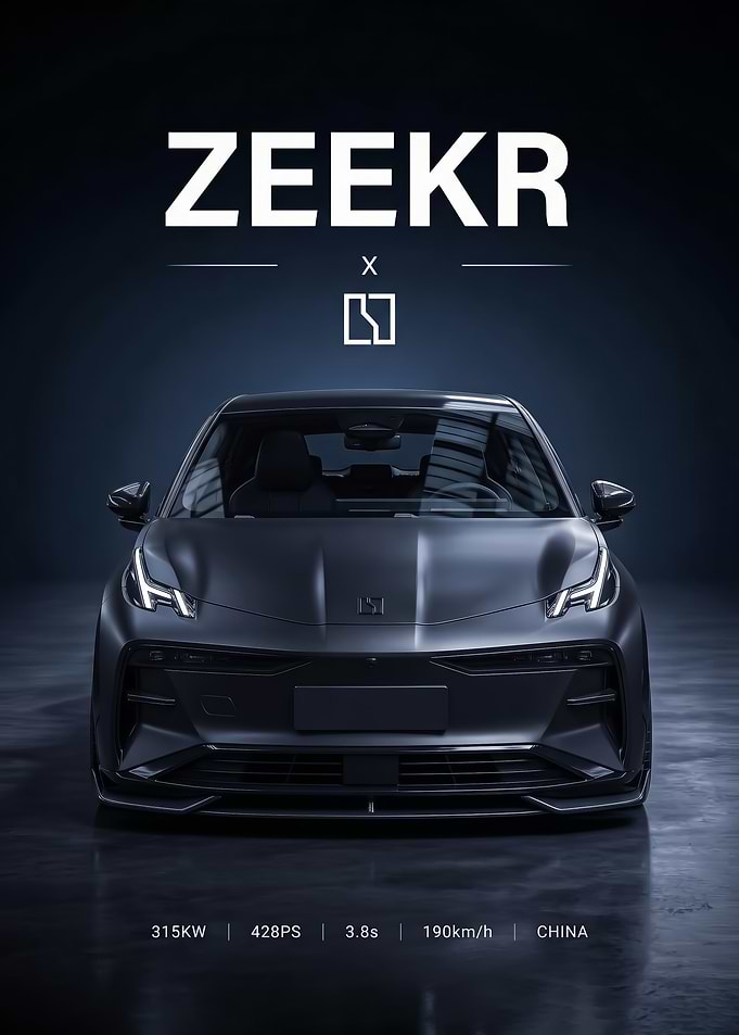 black sleek Zeekr X Electric Car Poster