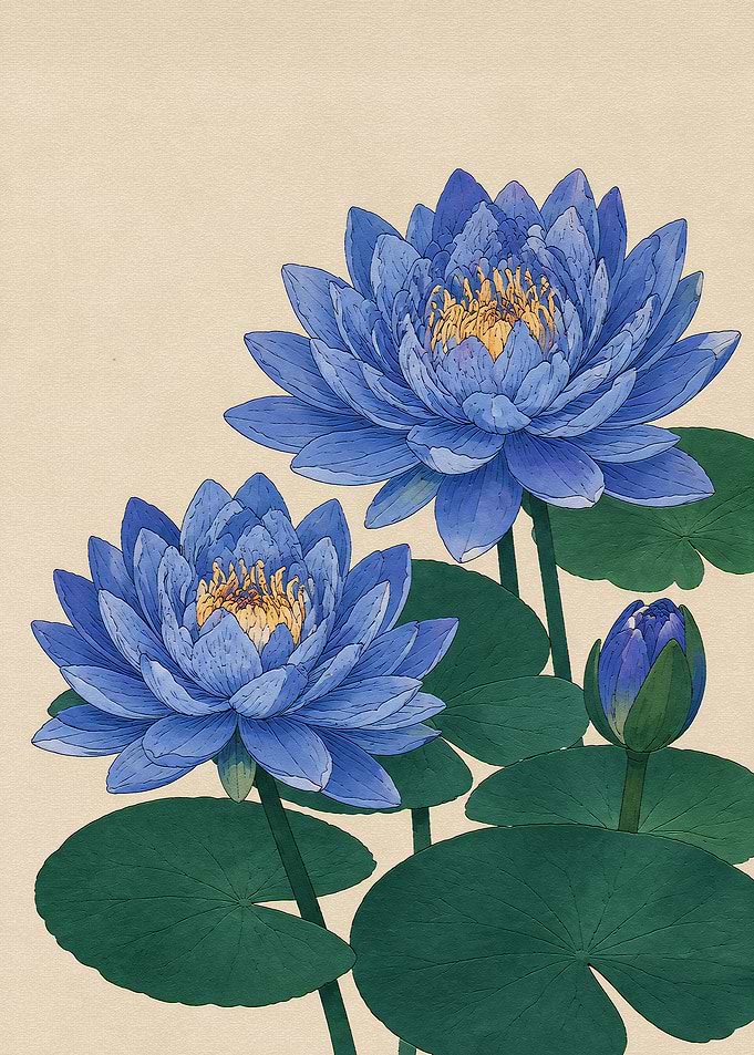 Elegant Blue Lotus Flower Illustration