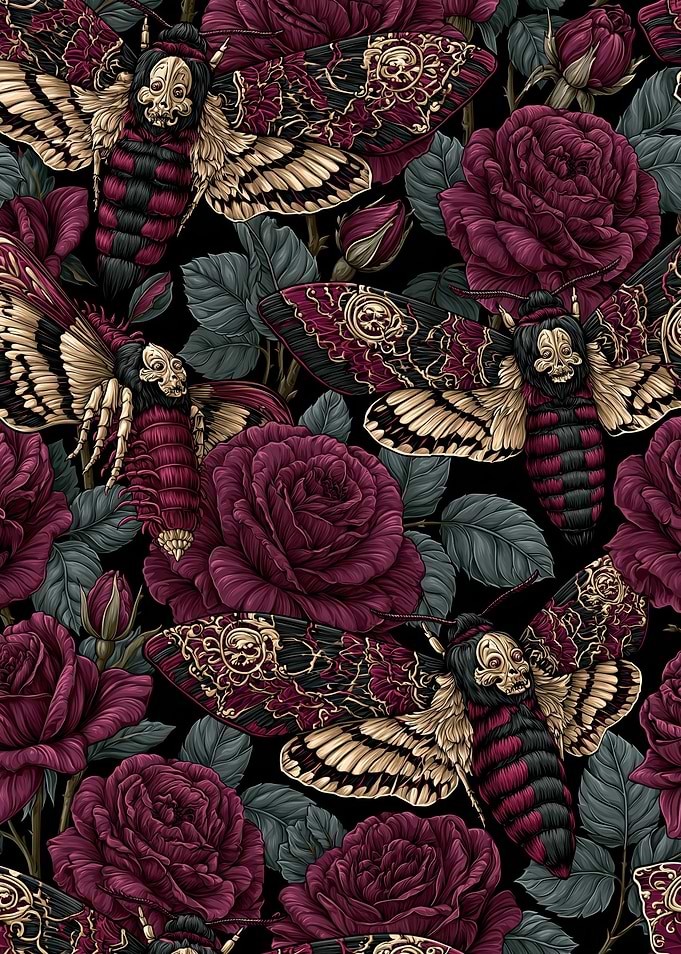 Gothic Death's-Head Moth and Rose Pattern