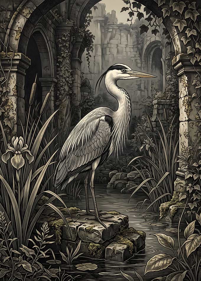 Heron in Ancient Ruins