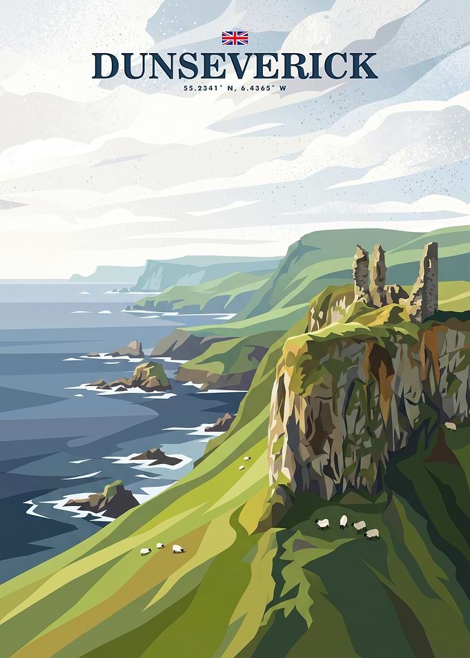 Dunseverick Castle Coastal Travel Poster