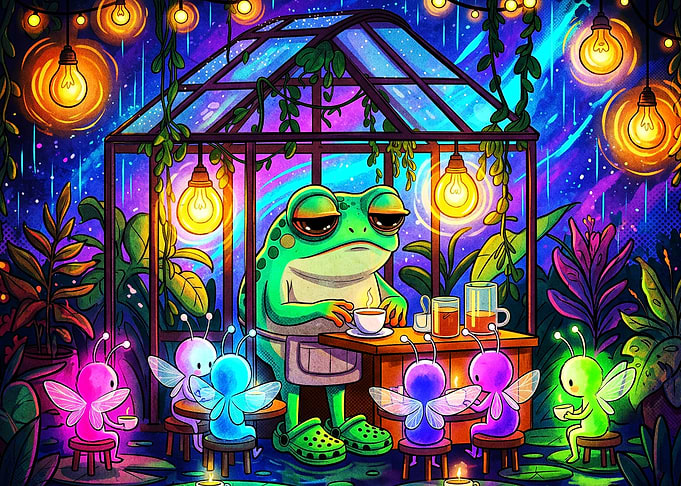 Frog Barista Greenhouse Cosmic Art