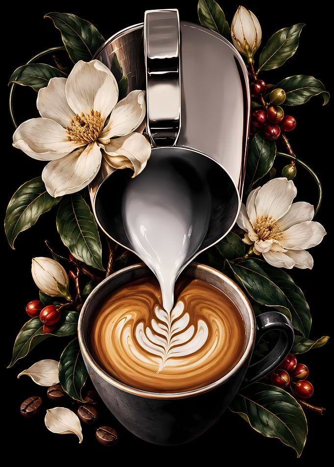Elegant Latte Art with Magnolia Flowers