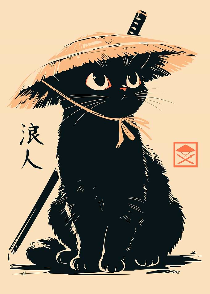 Ronin Black Cat Samurai Katana Japanese