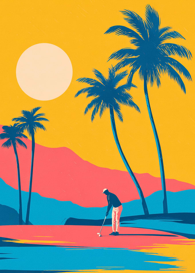 Retro Style Golfing Sunset Illustration