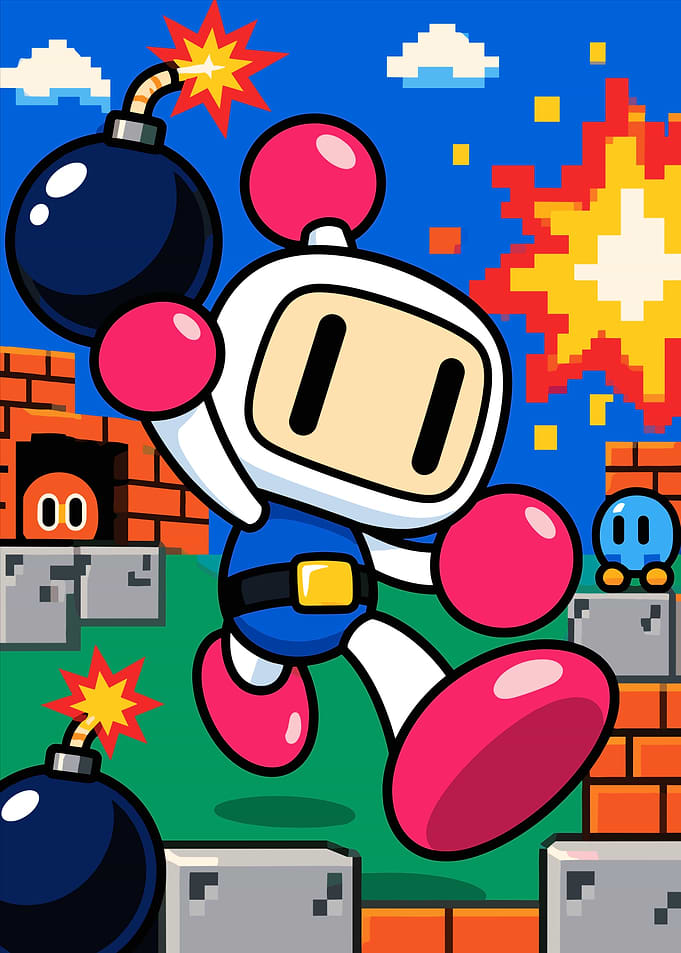 Bomberman Action Scene Pixel Art