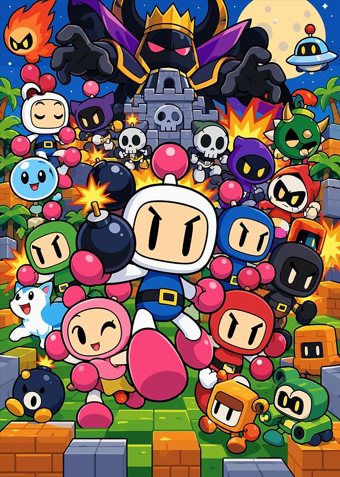 Bomberman Game Characters Battle Scene