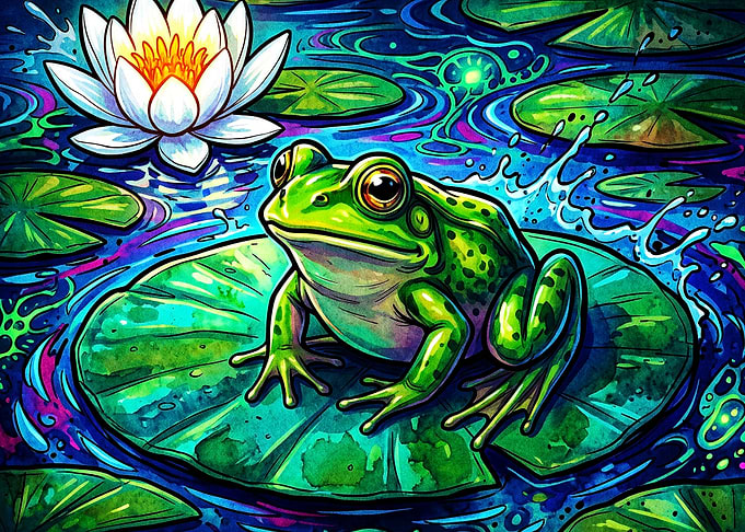 Frog Lotus Psychedelic Art Poster