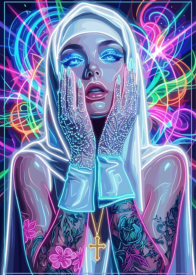 Neon Cyberpunk Nun Portrait