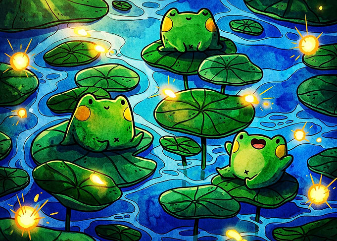 Cute Frog Lily Pad Watercolor Art