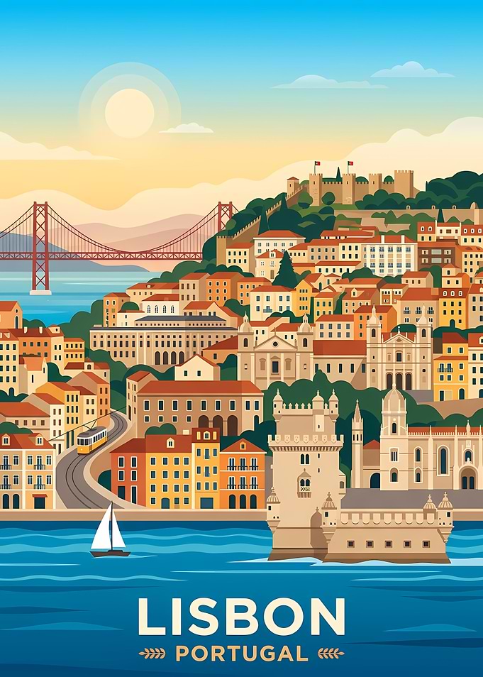 Lisbon Portugal Travel Poster Illustration