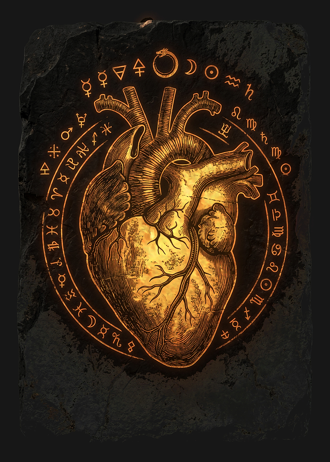 Glowing Anatomical Heart with Occult Symbols