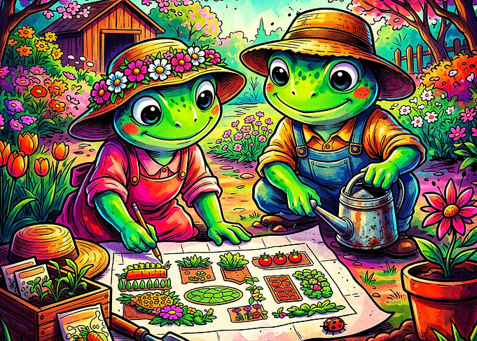 Frog Garden Cute Whimsical Art