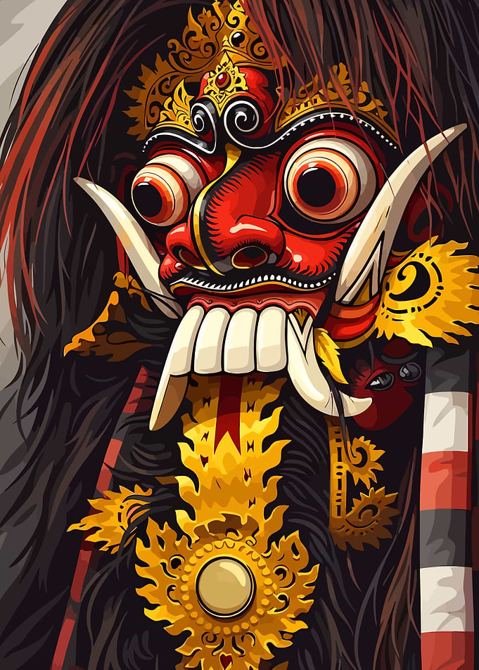 Traditional Balinese Barong Mask Illustration