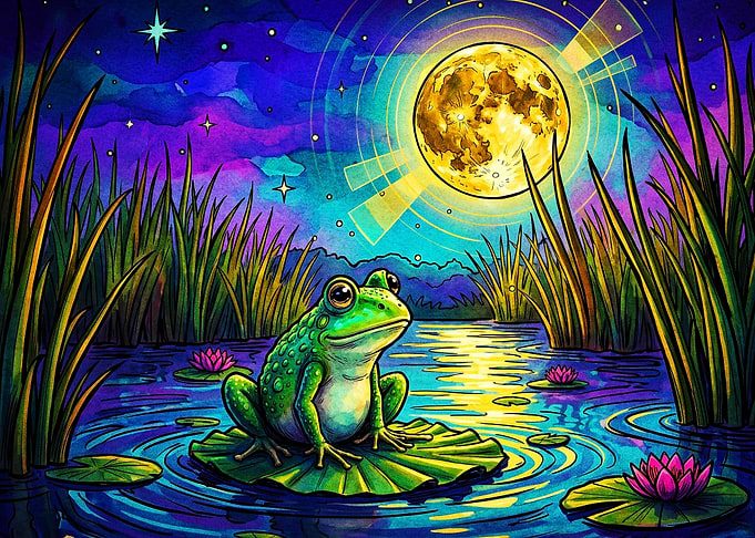 Frog Moon Night Cosmic Psychedelic
