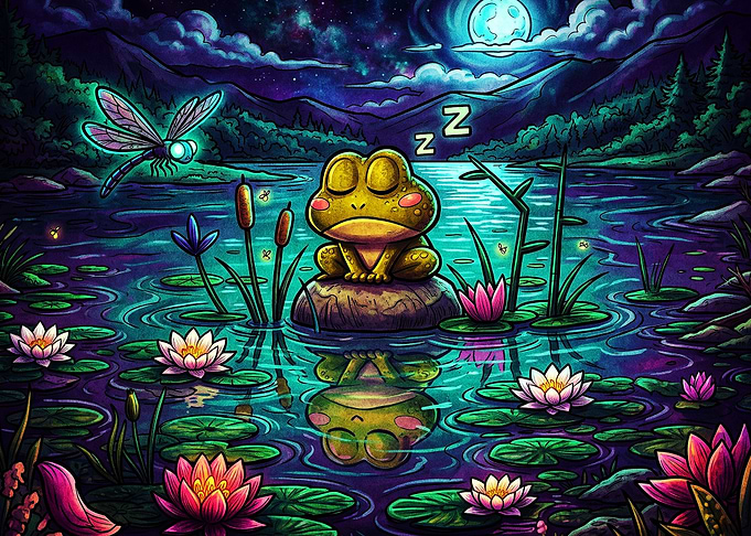 Sleeping Frog Night Pond Art