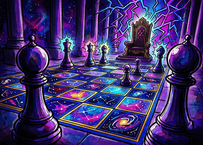 Cosmic Chess Strategy Neon Poster