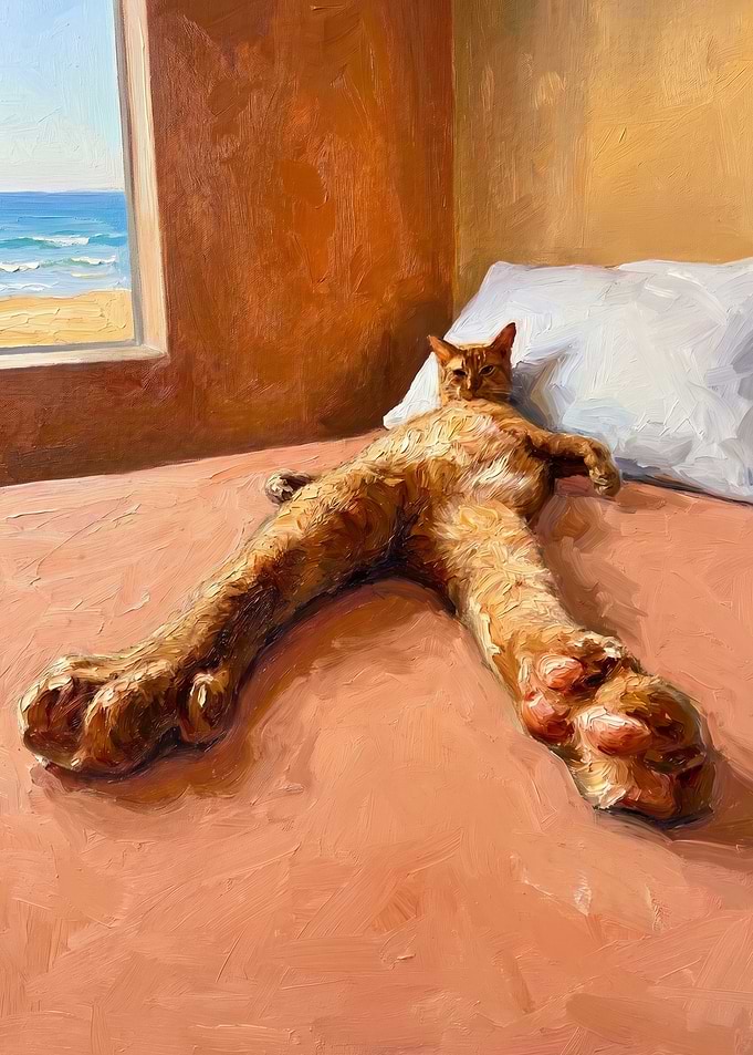 Orange Cat Relaxing on Bed