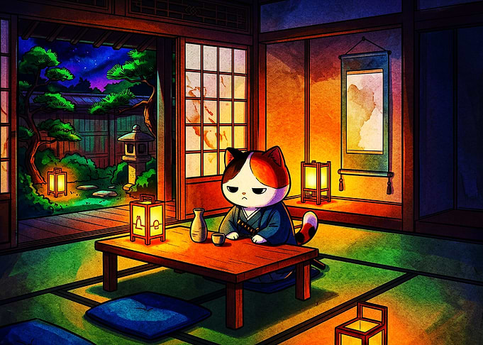 Samurai Cat Japanese Room Art