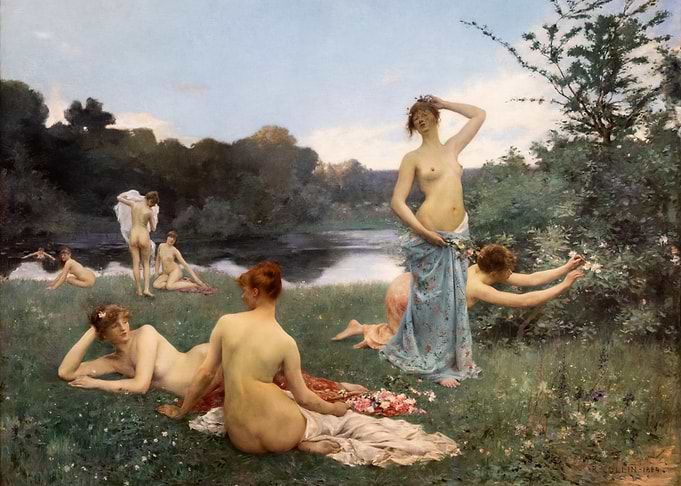 Nymphs by the River Painting