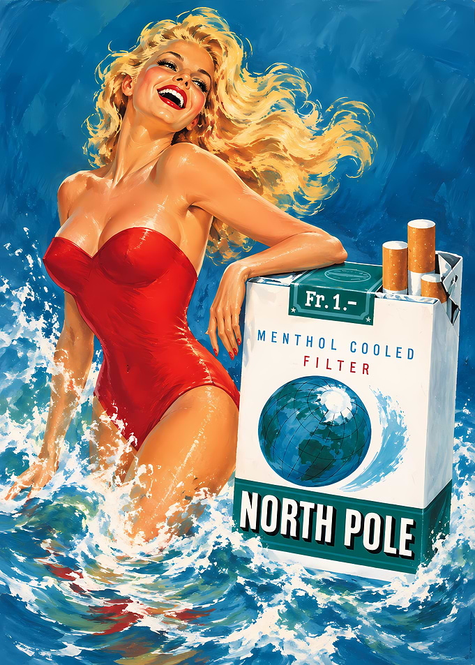Vintage North Pole Cigarette Advertisement Poster
