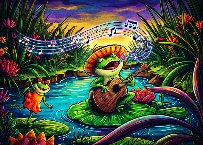 Frog Guitar Singing Fantasy Art
