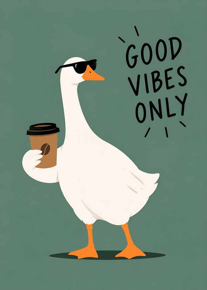 Good Vibes Only Cool Goose with Coffee