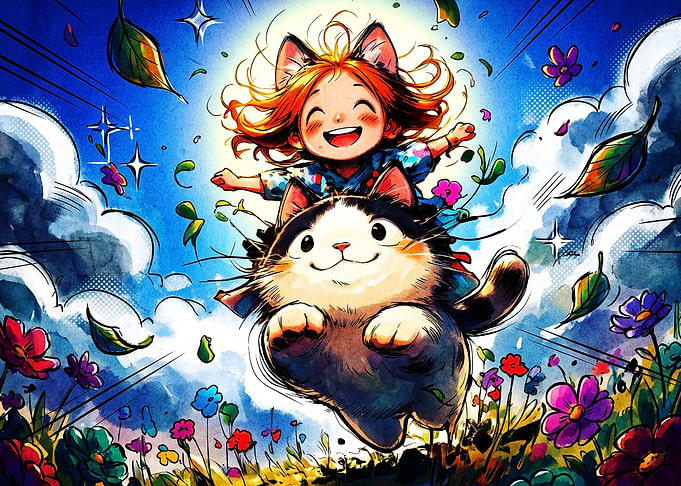 Cat Rider Magical Anime Art Poster