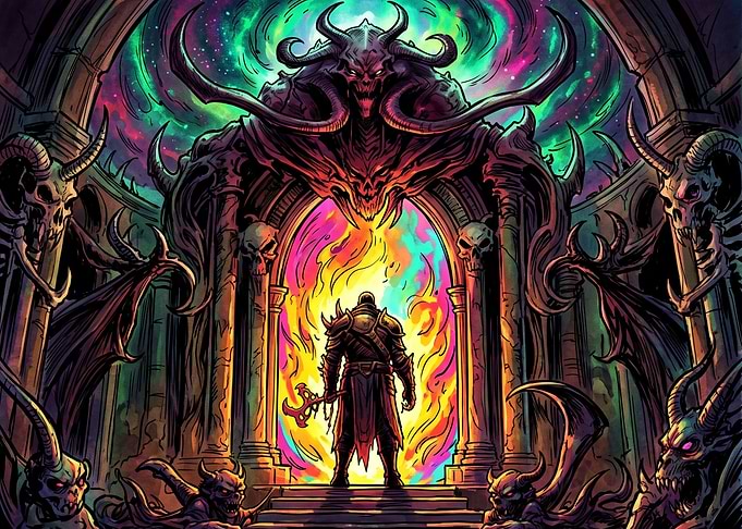 Warrior Facing a Demonic Portal