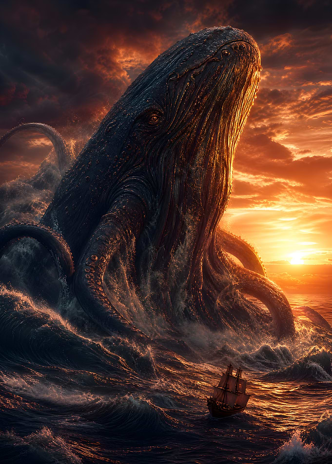 Colossal Sea Monster Attacking Ship