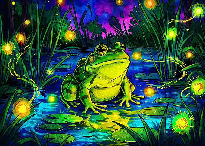 Neon Frog Swamp Firefly Glow Art