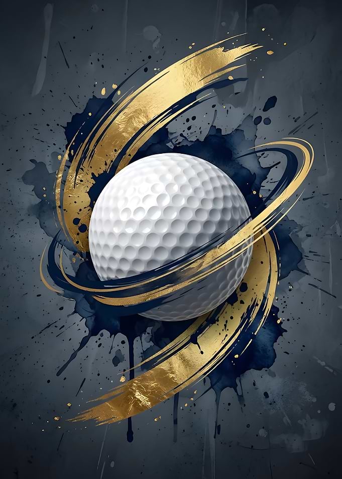 Abstract Golf Ball with Gold Accents
