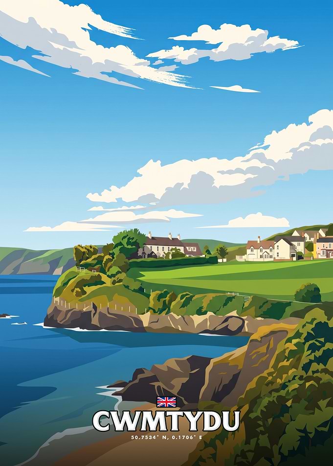 Cwmtydu Coastal Landscape Travel Poster
