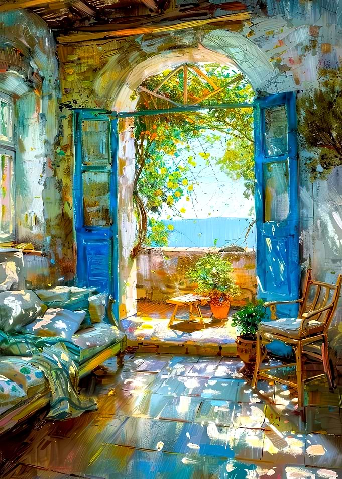 Sunlit Mediterranean Terrace Painting